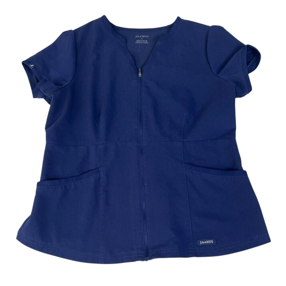 Jaanuu Scrub Top Women's Large Blue Full Zip Medical Uniform Nurse